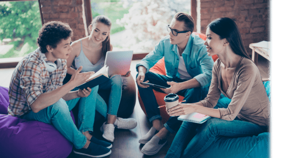 students talking and hanging out
