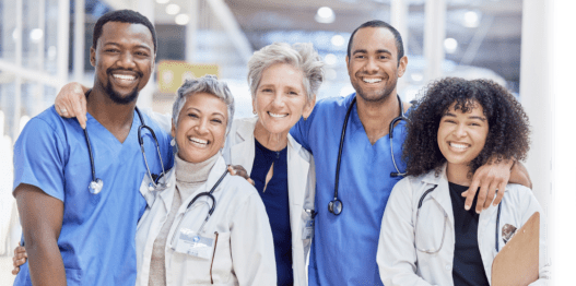 Group of doctors and nurses smiling