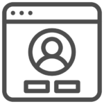 Web browser window showing a user profile icon with two rectangular buttons beneath it.