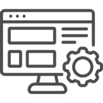 Desktop monitor showing a website layout with a gear icon for settings or configuration tool